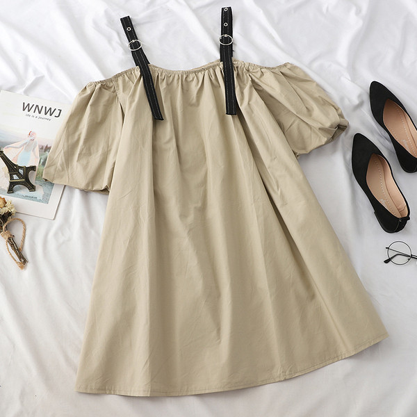 Модерна дамска рокля широк модел с презрамки и паднали ръкави в няколко цвята