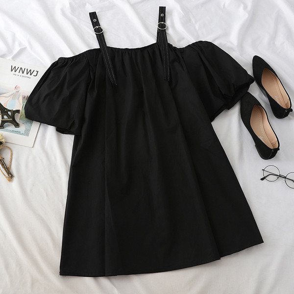 Модерна дамска рокля широк модел с презрамки и паднали ръкави в няколко цвята