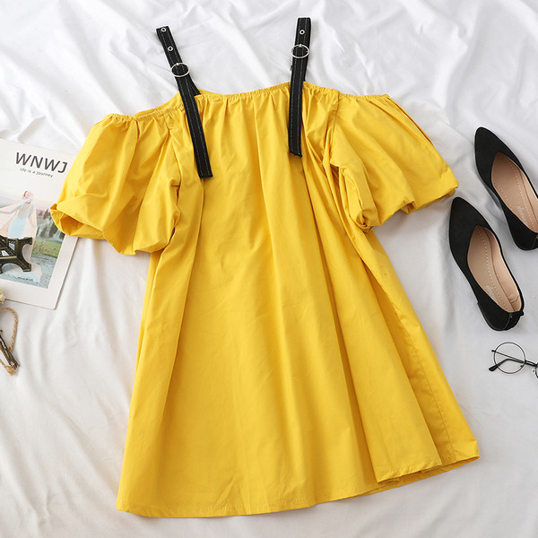 Модерна дамска рокля широк модел с презрамки и паднали ръкави в няколко цвята