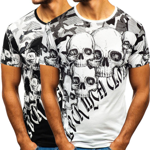 Tricou casual pentru bărbați în alb și negru