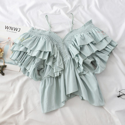 Bluză de damă elegantă, model nou, cu bretele și mâneci căzute în mai multe culori