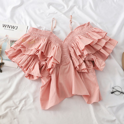 Bluză de damă elegantă, model nou, cu bretele și mâneci căzute în mai multe culori