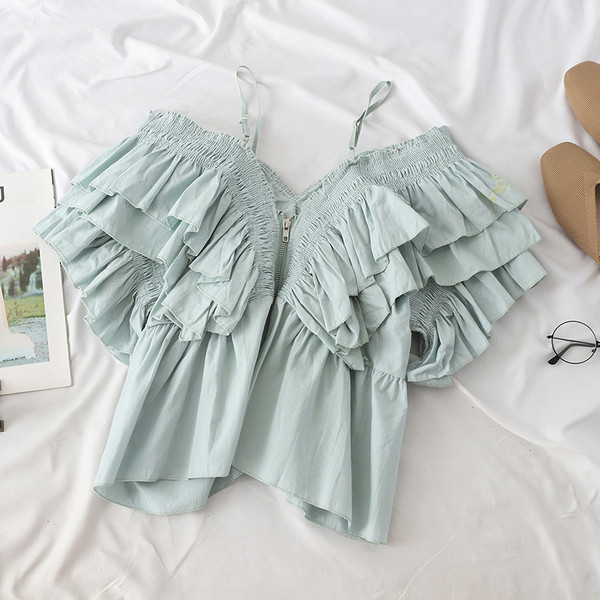 Bluză de damă elegantă, model nou, cu bretele și mâneci căzute în mai multe culori