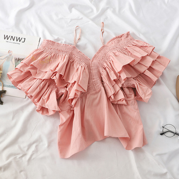 Bluză de damă elegantă, model nou, cu bretele și mâneci căzute în mai multe culori