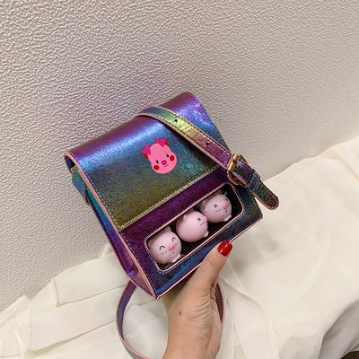 Geanta de dama cu aplicatie colorata in trei culori