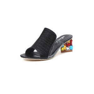 Модерни дамски чехли с ток и цветни камъни в два цвята