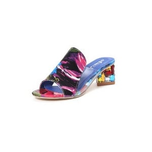 Модерни дамски чехли с ток и цветни камъни в два цвята