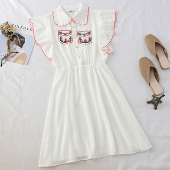 Rochie moderna de dama cu broderie si guler in alb-negru