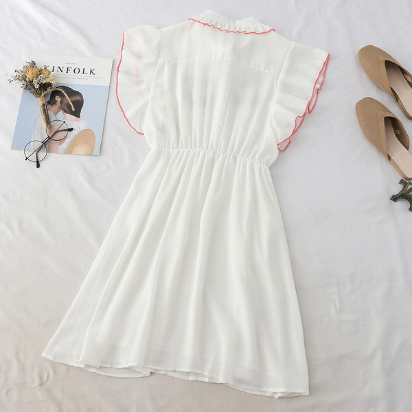 Rochie moderna de dama cu broderie si guler in alb-negru