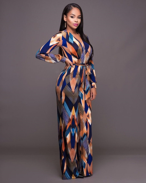 Γυναικεία καθημερινή ολόσωμη φόρμα  V-neck casual, μακρύ μανίκι 