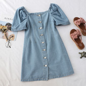 Rochie casual de dama din denim cu nasturi si maneci scurte