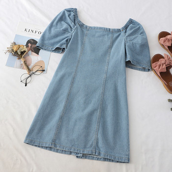 Rochie casual de dama din denim cu nasturi si maneci scurte