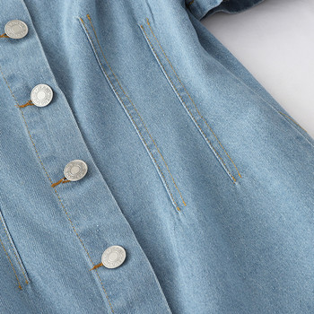 Rochie casual de dama din denim cu nasturi si maneci scurte