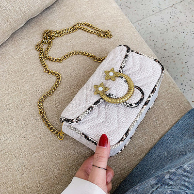 Geanta de dama moderna cu element metalic si lant