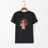 Tricou casual dama cu maneca scurta in alb si negru si aplicat