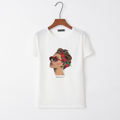 Tricou casual dama cu maneca scurta in alb si negru si aplicat