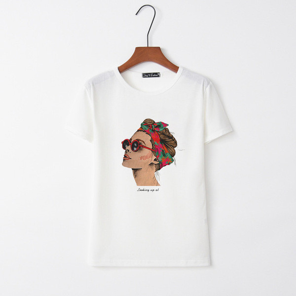 Tricou casual dama cu maneca scurta in alb si negru si aplicat