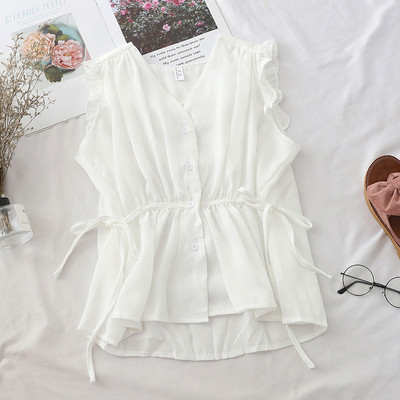 Стилен дамски потник с V-образно деколте и връзки в няколко цвята