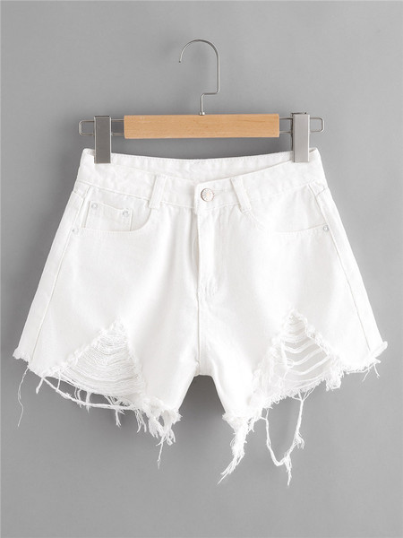 Pantaloni scurți din denim de damă în alb