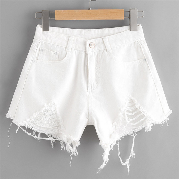 Pantaloni scurți din denim de damă în alb