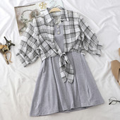 Ένα κομψό γυναικείο σετ με καρό πουκάμισο και φόρεμα σε δύο χρώματα