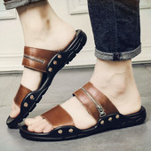 Papuci barbatesti din piele ecologica - in trei culori cu fermoar