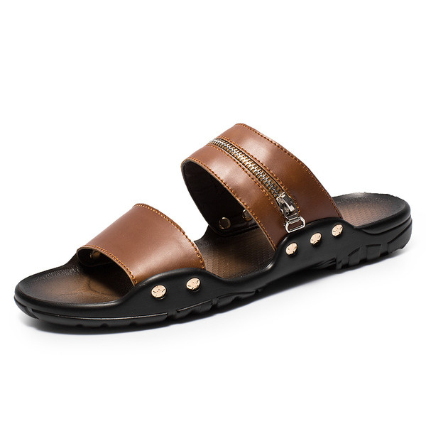 Papuci barbatesti din piele ecologica - in trei culori cu fermoar