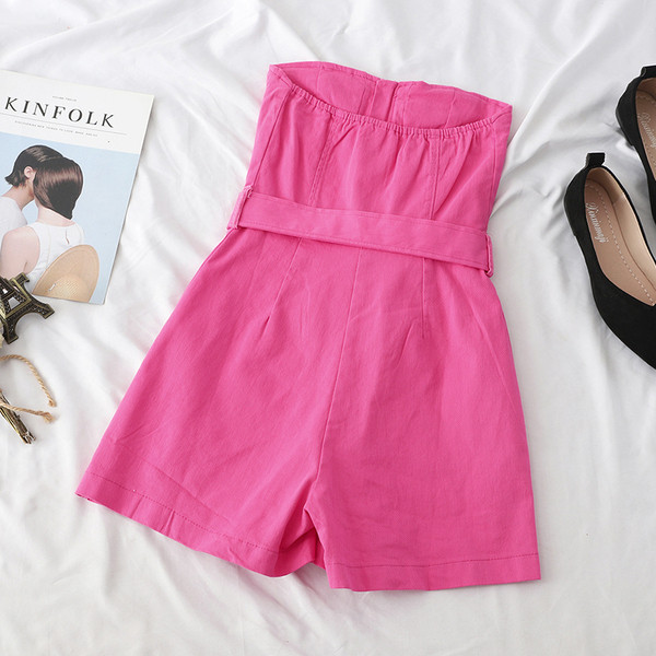 Μοντέρνα Γυναικεία ολόσωμη φόρμα  με κοντό μανίκι με φερμουάρ και ζώνη σε διάφορα χρώματα