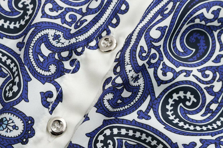 Дамска ежедневна риза с класическа яка и дълъг ръкав в син цвят с шарка