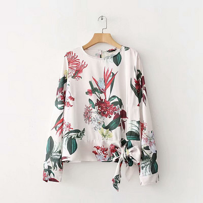 Bluză de damă elegantă cu mâneci lungi și legături în talie