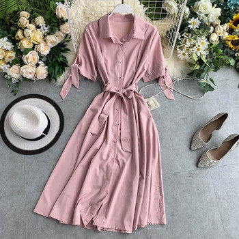 Rochie casual de dama cu cravate maneca scurta in mai multe culori