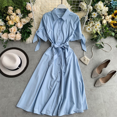 Rochie casual de dama cu cravate maneca scurta in mai multe culori