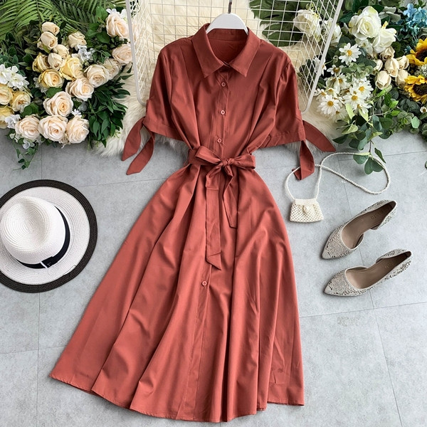 Rochie casual de dama cu cravate maneca scurta in mai multe culori