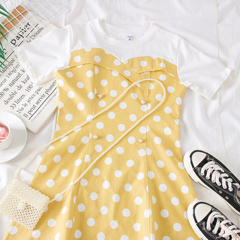 Rochie casual de dama cu buline, cu maneci scurte