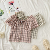 Дамска карирана риза с копчета и О-образно деколте в няколко цвята