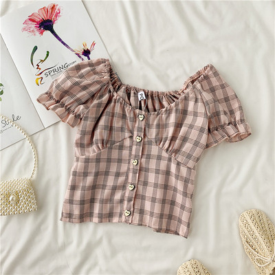 Дамска карирана риза с копчета и О-образно деколте в няколко цвята