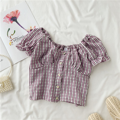 Дамска карирана риза с копчета и О-образно деколте в няколко цвята