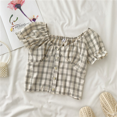 Дамска карирана риза с копчета и О-образно деколте в няколко цвята