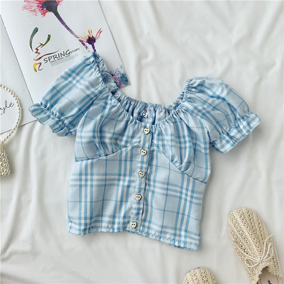 Дамска карирана риза с копчета и О-образно деколте в няколко цвята