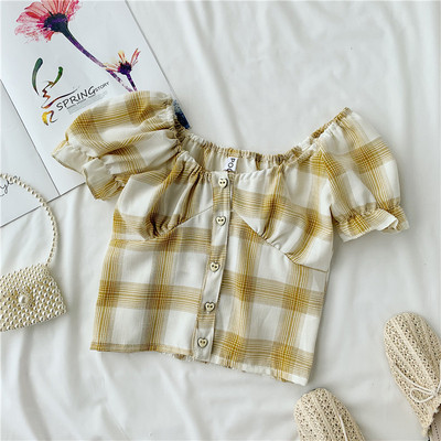 Дамска карирана риза с копчета и О-образно деколте в няколко цвята