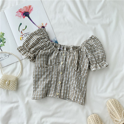 Дамска карирана риза с копчета и О-образно деколте в няколко цвята