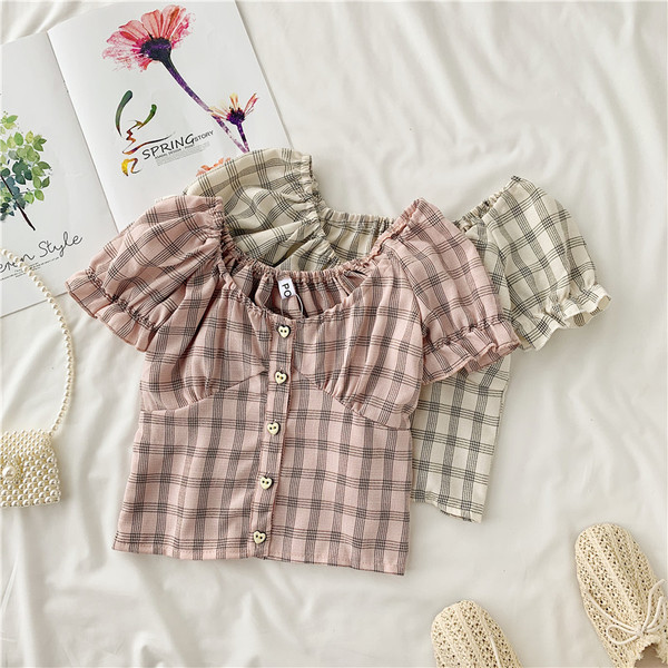 Дамска карирана  риза с копчета и О-образно деколте в няколко цвята 