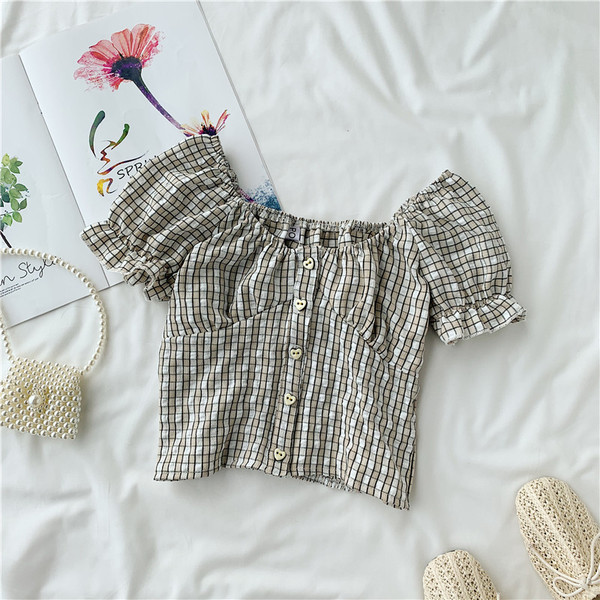 Дамска карирана  риза с копчета и О-образно деколте в няколко цвята 