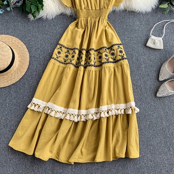 Дамска дълга рокля  с V-образно деколте в няколко цвята