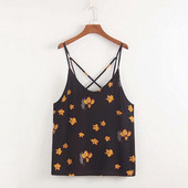 Maieu de damă cu bretele subțiri și spate gol în negru cu model