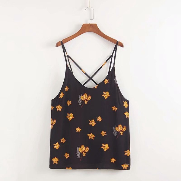 Maieu de damă cu bretele subțiri și spate gol în negru cu model