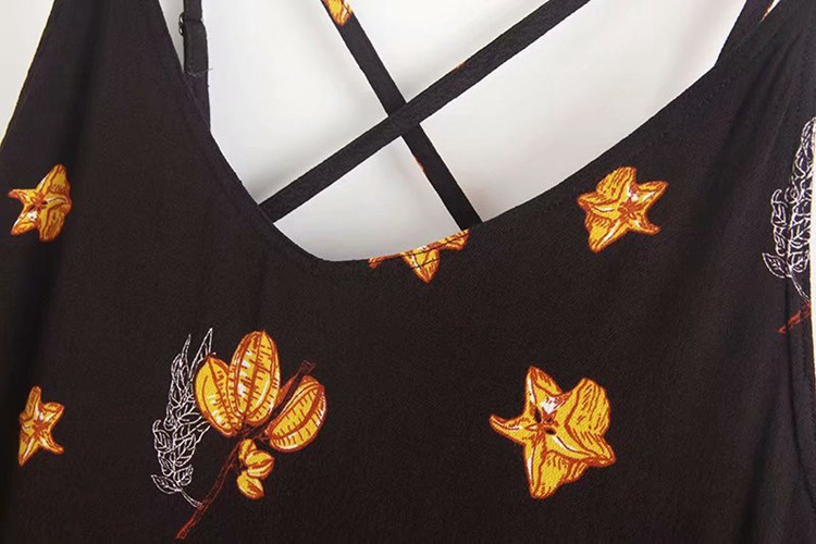 Maieu de damă cu bretele subțiri și spate gol în negru cu model