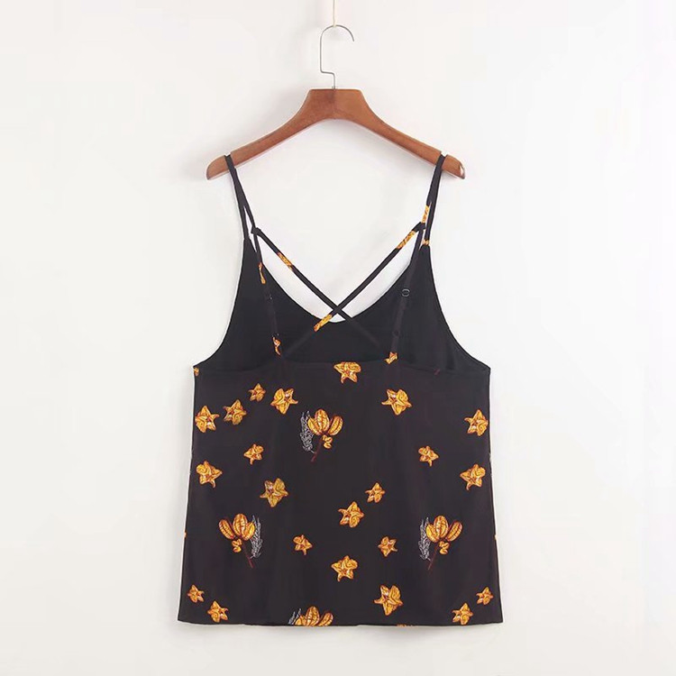 Maieu de damă cu bretele subțiri și spate gol în negru cu model