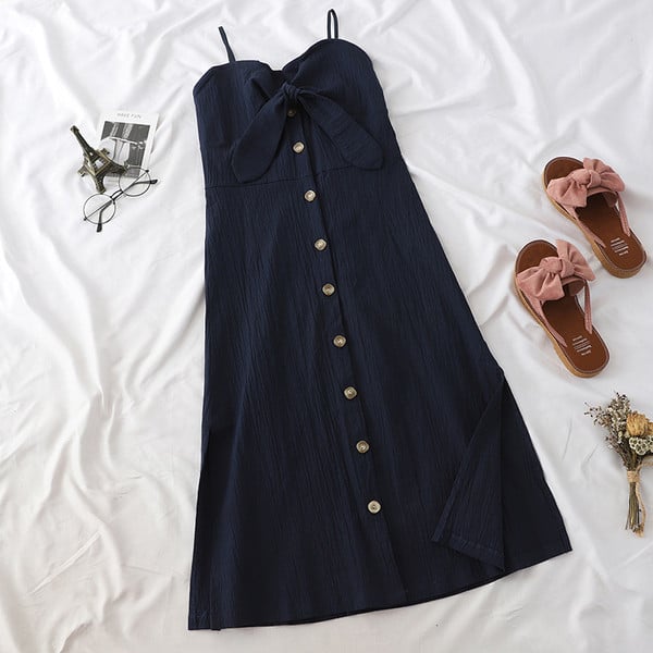 Rochie de dama eleganta cu cravate si nasturi in mai multe culori