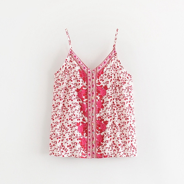 Maieu de dama cu bretele subtiri si nasturi cu model floral